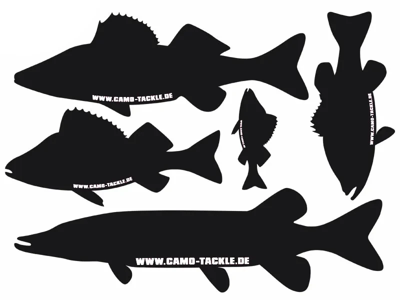 Camo-Tackle Fisch-Aufkleber  Schwarz DIN A4